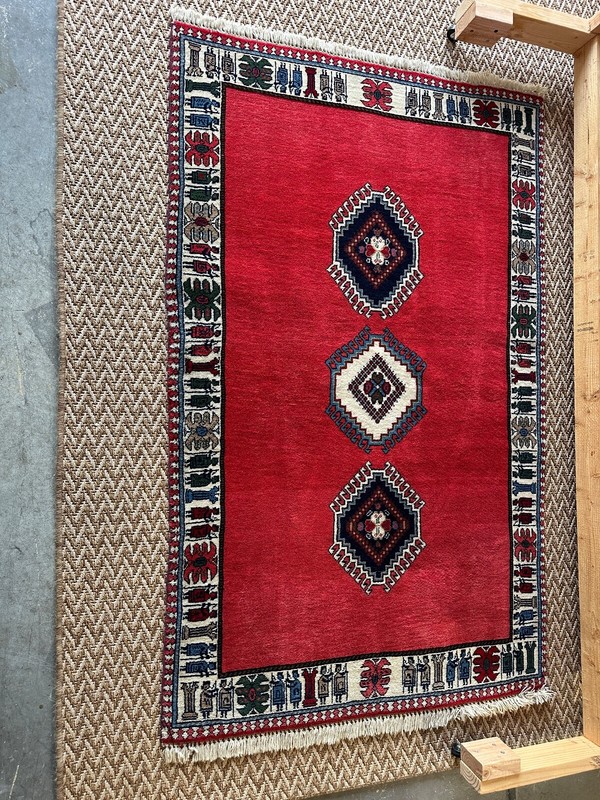 Vintage Hand-Knotted Qashqai Rug, Open-Field Design Red 64”x39" gallery