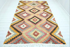 Turkish Kilim Wool Rug, Handmade Area Rugs, Vintage Tapis Large Teppich 76″x118″