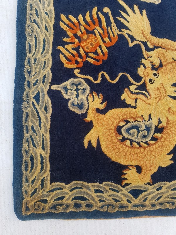 Vintage Tibetan Chinese Handmade Dragon Multicolor Wool Rug Carpet 138x70 cm gallery