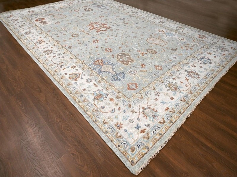 12'1"x18' Eton Green, Organic Wool, Hand Knotted, Coarse&Suple Pile Oushak Rug gallery