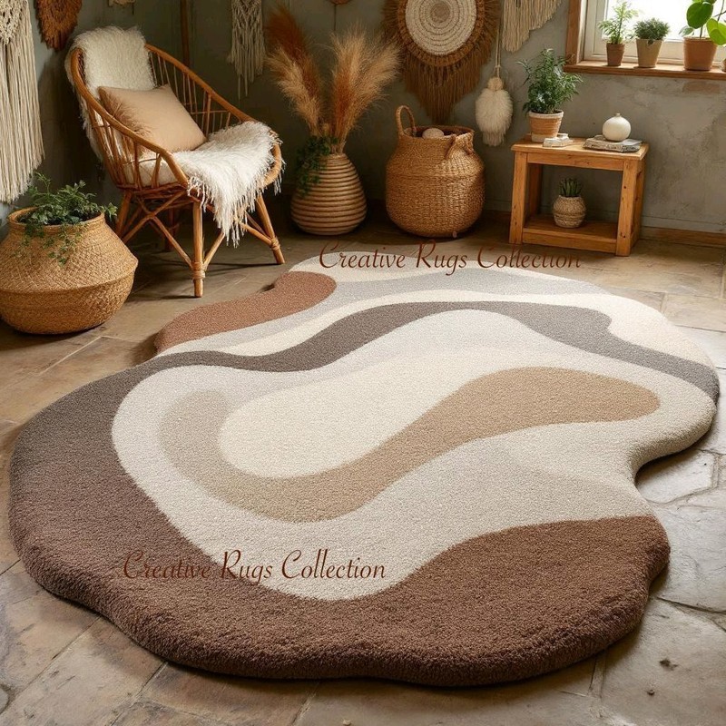 Hand Tufted Rug 5x8 8x10 9x12 Custom Rug Brown OchreFields Rug Area Rug 100%Wool gallery