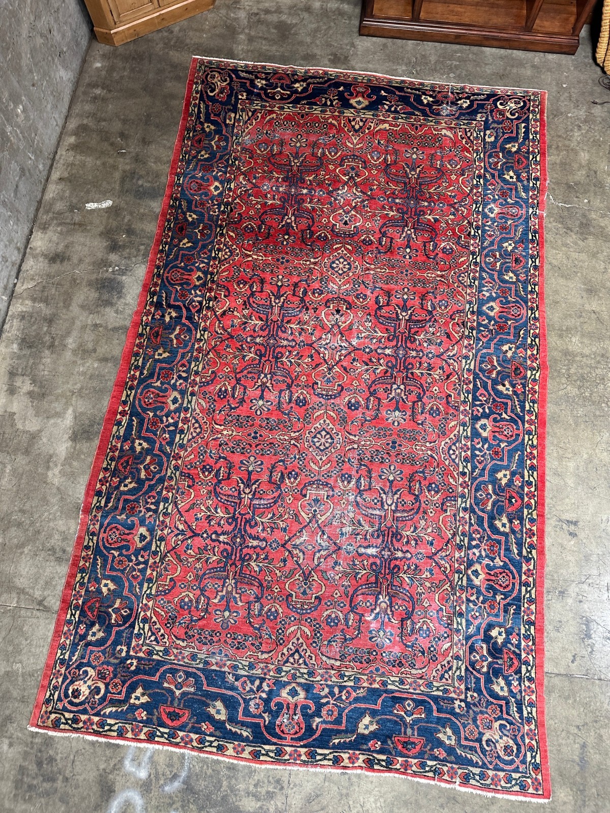 Antique Sarouk-Style Gallery Rug, Hand-Knotted Wool, Floral, 17ft x 38in gallery