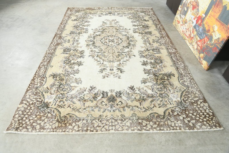 6x9 Turkish Antique Rug Anatolian Hand-Knotted Vintage Oushak Large Carpet,188 gallery