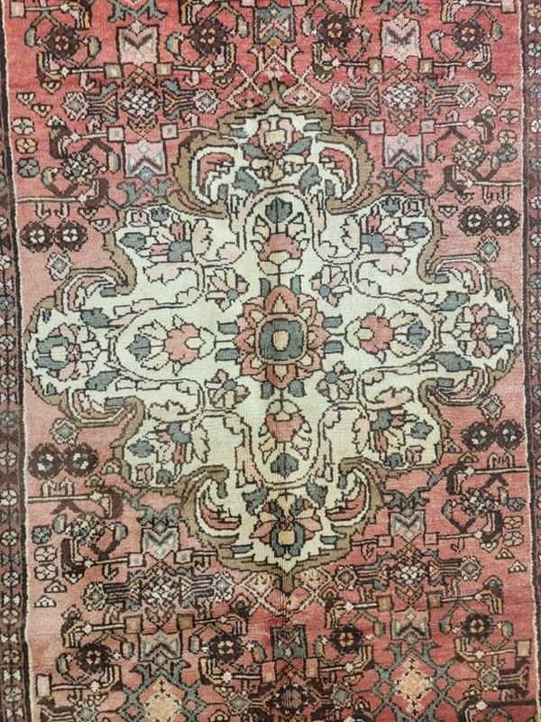 Antique Oriental Hand-Knotted Wool Runner Salmon/Green/Ivory/Blue 5'2" x 10'2" gallery