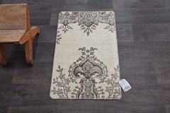 Oushak Turkish Doormat Rug 2×2 BEIGE Anatolian Handmade Vintage Small Kilim Rug