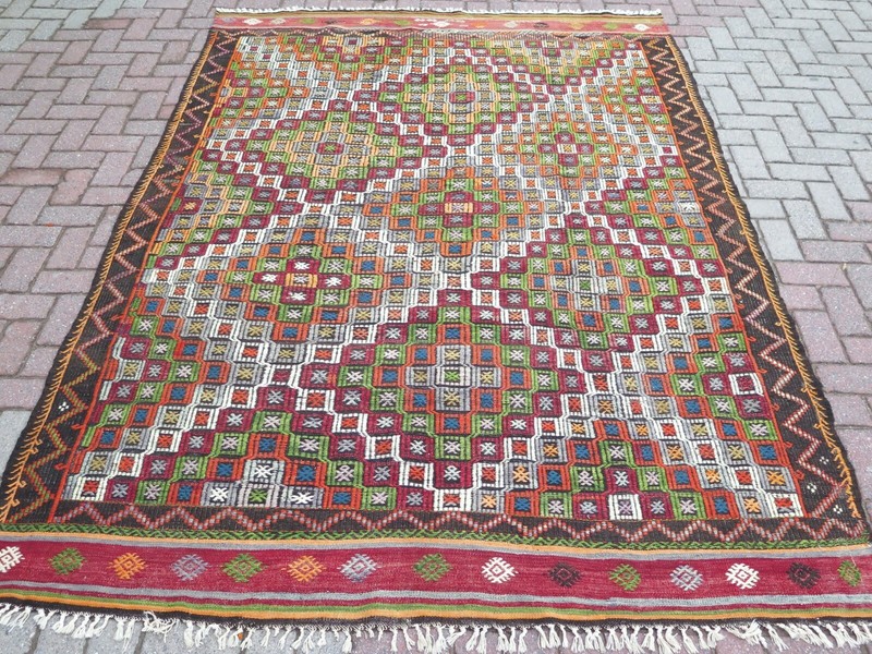 Vintage Turkish Nomads Rug, Wool Kilim, Teppich 76"X106" Area Rugs, Kelim Carpet gallery