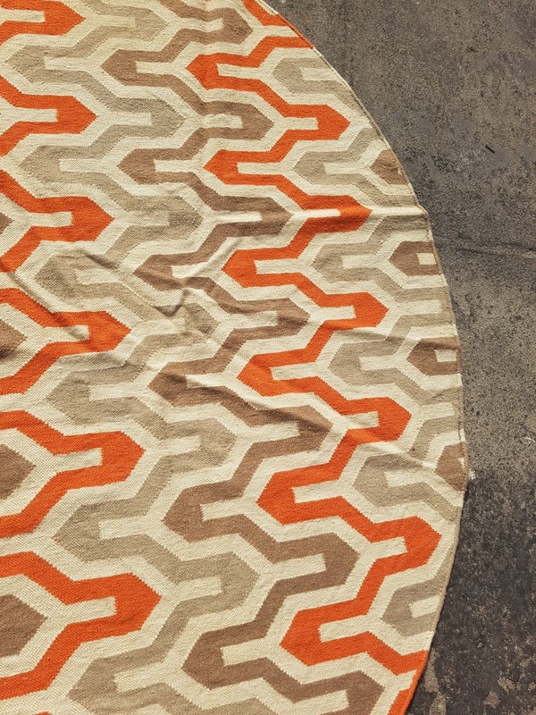 Vintage Handmade Geometric Wool Kilim Round Flat-weave Rug 217x207 cm gallery