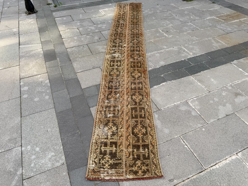 Vintage Turkish Oushak Runner Rug 1.9x12 ft Earth Tone Hallway Rug gallery