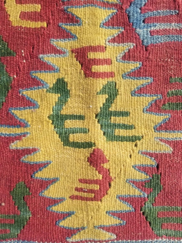 Distressed Fine Vintage Traditional Hand Made Oriental Wool Kilim 3.1x2.5ft gallery