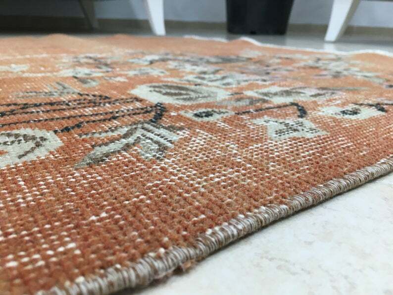 Vintage Floral Oushak Turkish Bohemian Area Rug Handmade 3.5 x 6.6ft, 107x201cm gallery