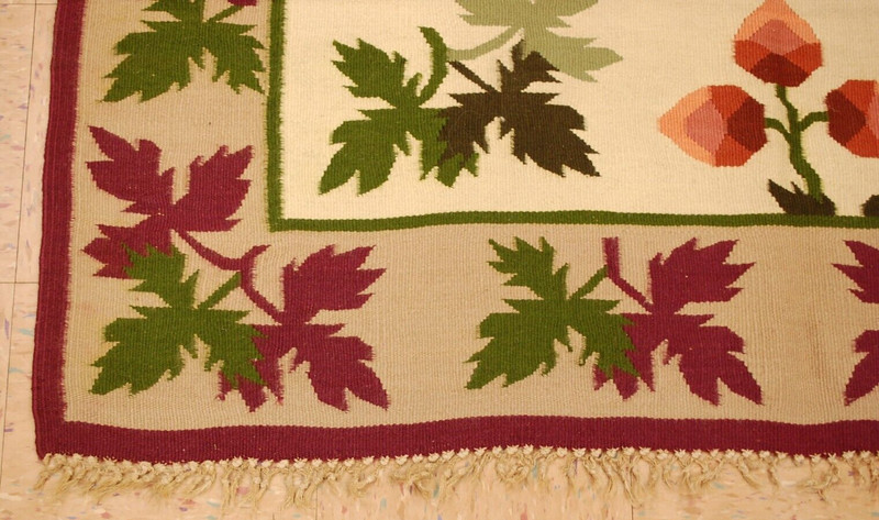OLD, RARE BASARABIAN KILIM 4'11" x 6'10" FINE WOVEN_ALL NATURAL WOOL,FULL COLOR gallery