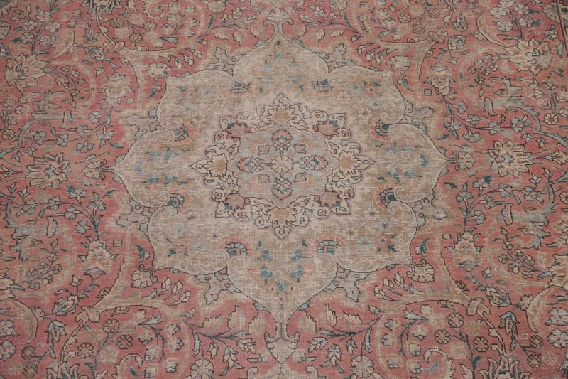 Semi-Antique Muted Pink Handmade Floral Tebriz Handmade Room Size Area Rug 10x13 gallery