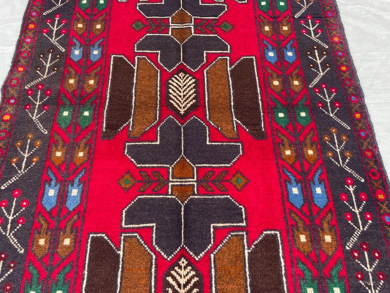 2'10x4'11 ft Vintage Afghan Baluchi Hand Knotted Wool Red Navy Brown Tribal Rug gallery