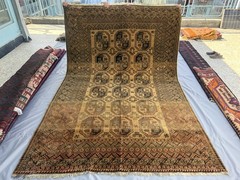 1920s Antique Turkmen Ersari Rug 7×10 Terracotta Handmade Persian Style Carpet
