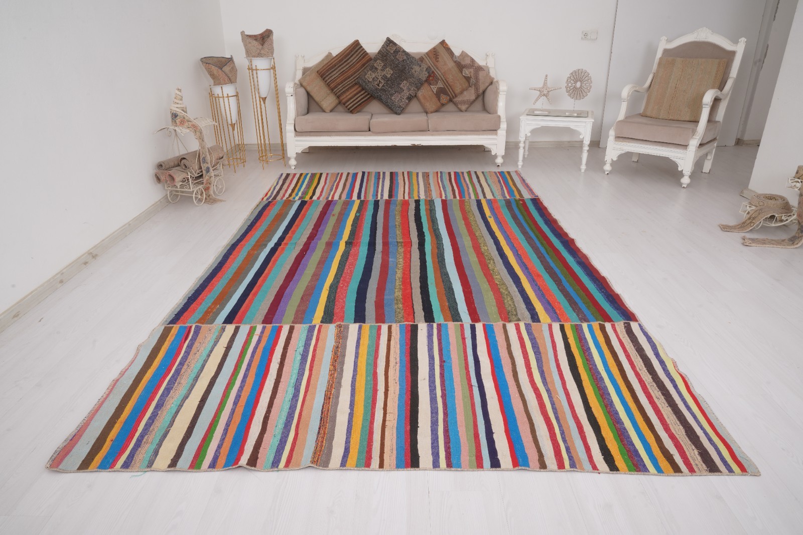 Turkish Vintage Rug 7x11 Oversize Rug Large Oushak Rug Handmade Natural Rug 811 gallery
