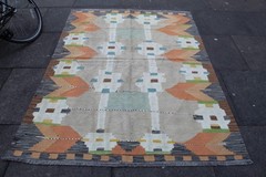 Kilim Vintage Traditional Hand Made Oriental Grey Orange Wool Kilim 198x149cm