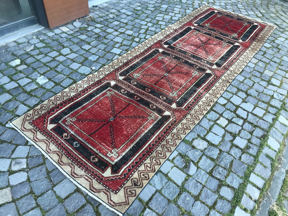 Turkish Vintage Rug Handmade Wool Rug Bohemian Runner Rug Home Rug 3,8 x 11, ft
