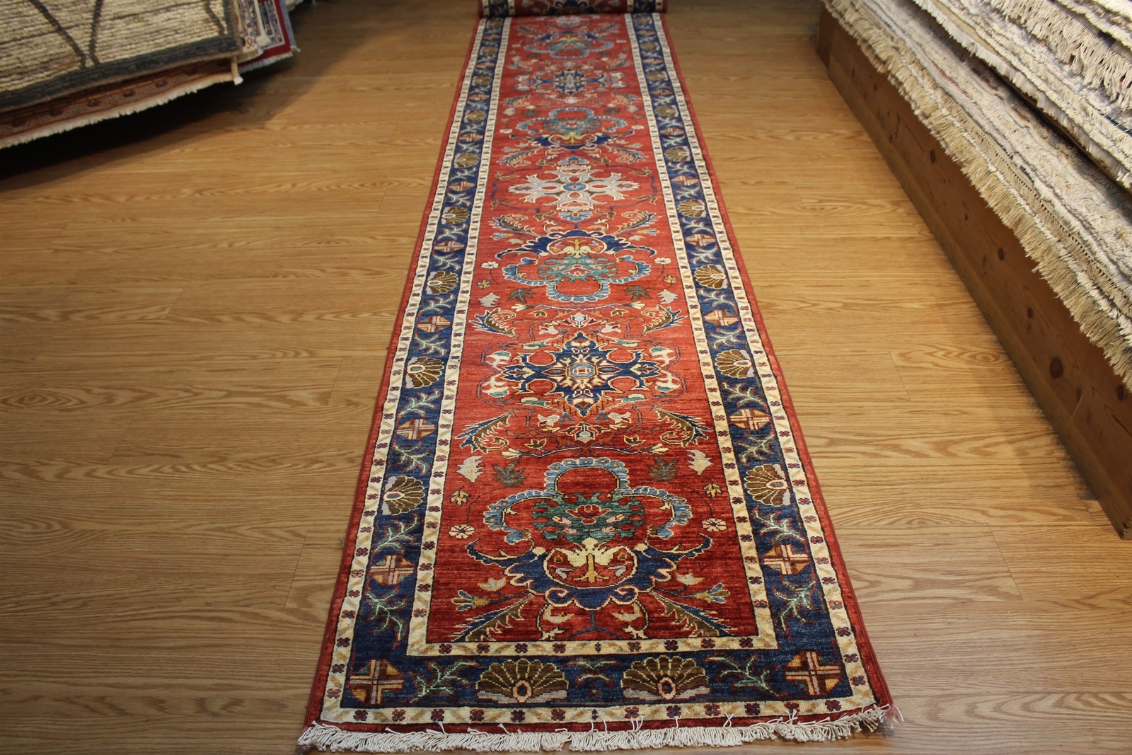 PRICE MARKED DOWN 19 ft. long Hall Runner Handmade TOP QUALITY Wool. Rust, blue, gallery