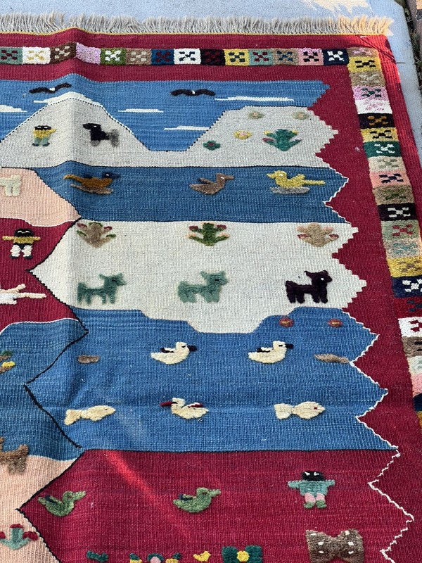 Pictorial oriental rug Hand knotted size 5 ft x 3.4 ft gallery