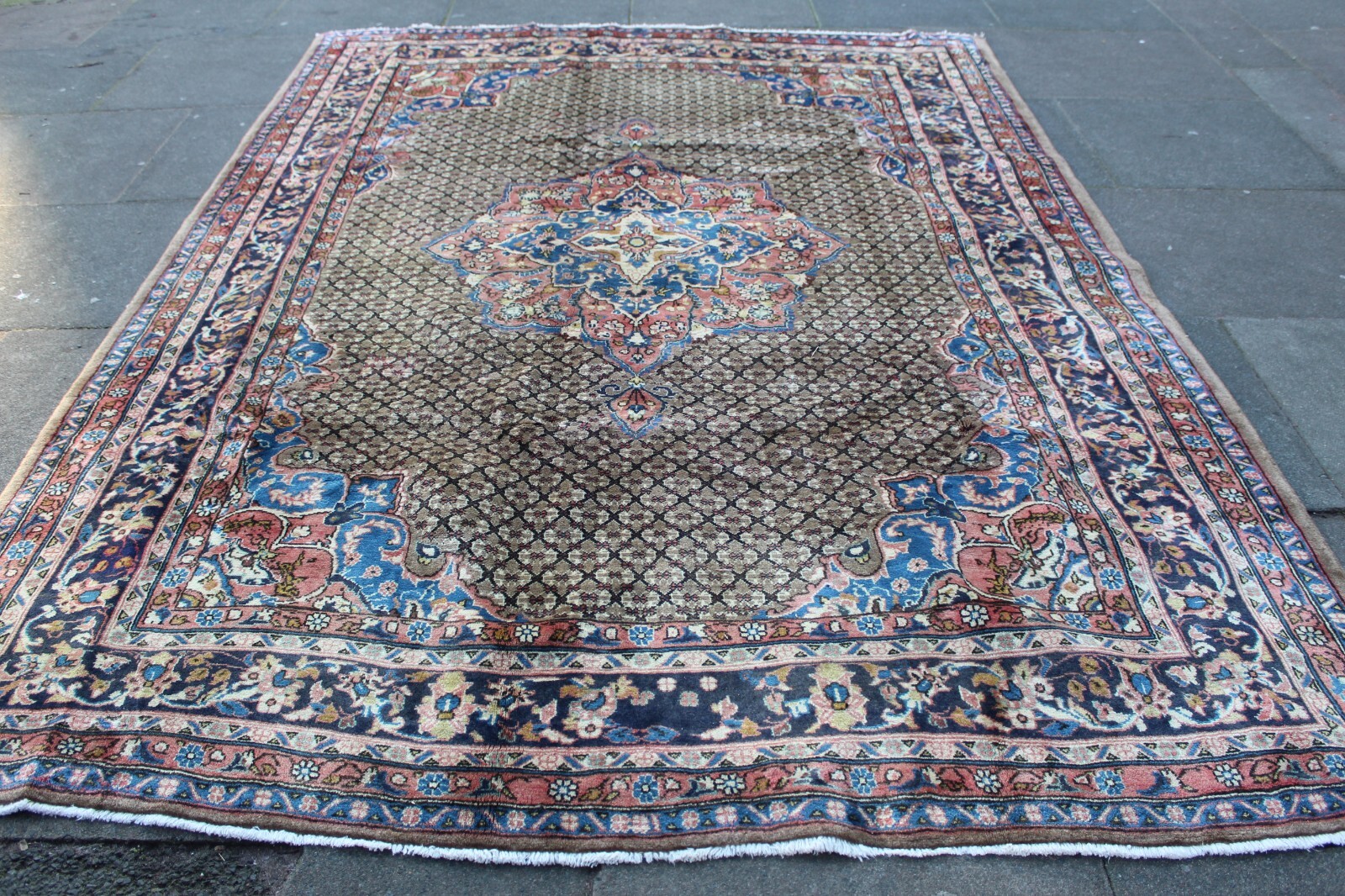 Vintage Hand Made Traditional Wool Faded Brown Pink Beige Carpet 297x210cm gallery