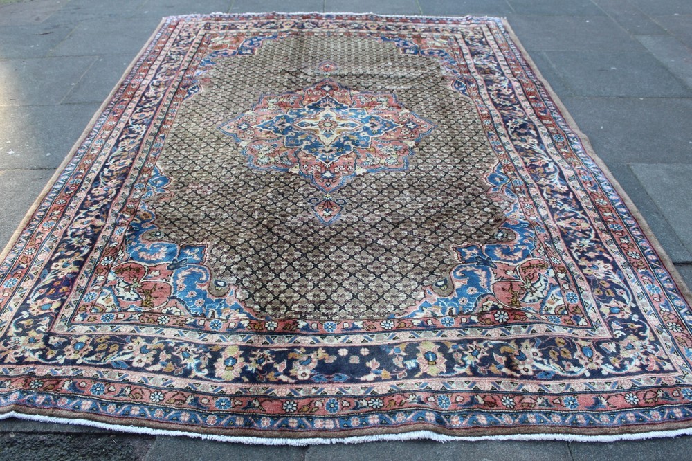 Vintage Hand Made Traditional Wool Faded Brown Pink Beige Carpet 297x210cm