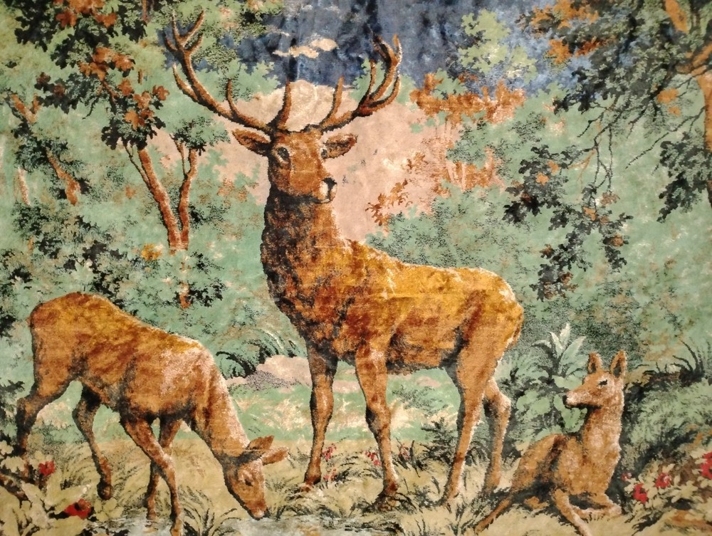 Vtg Bear Forest Trees Rug Wall Hanging Cabin Decor Rustic Tapestry - 71 x 45"