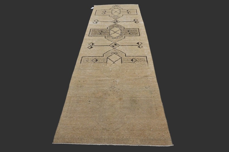 Vintage 3x11 Turkish Oushak Runner Rug Handmade Anatolian Boho Kilim BEIGE gallery