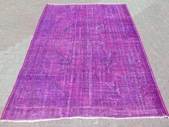 Large Fuchsia Overdyed Vintage Rug, Anatolian Handwoven Wool Carpet 78″x108″