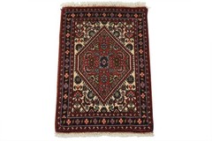 Fine Bidjar Rug 1’4” x 1’11” Ivory Wool Vintage Traditional Hand-Knotted Carpet