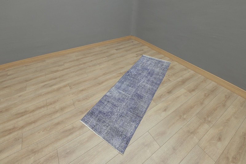 Overdyed Runner Rug Traditional Handmade Vintage Blue Sparta Wool Carpet 2x7 ft gallery