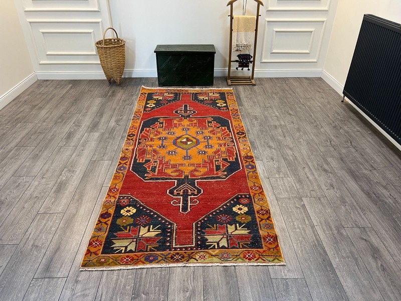 Red Oushak Rug, Vintage Rug, Antique Rug, Runner Rug, Area Rug, 4.1 x 9.4 ft gallery