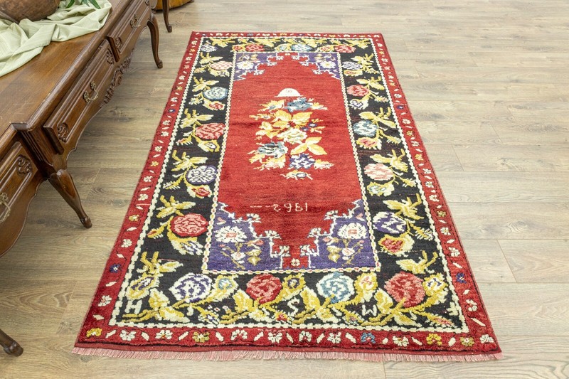 Boho Turkish floral rug - Dated 1962 antique oushak colorful carpet - 4.5x7.2 ft gallery