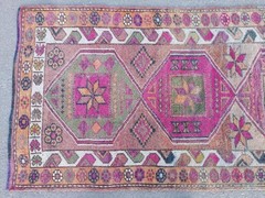 Rose Antique rug 3×11, Vibrant Turkish runner 3×11 vintage, Heriz rug, Herki rug