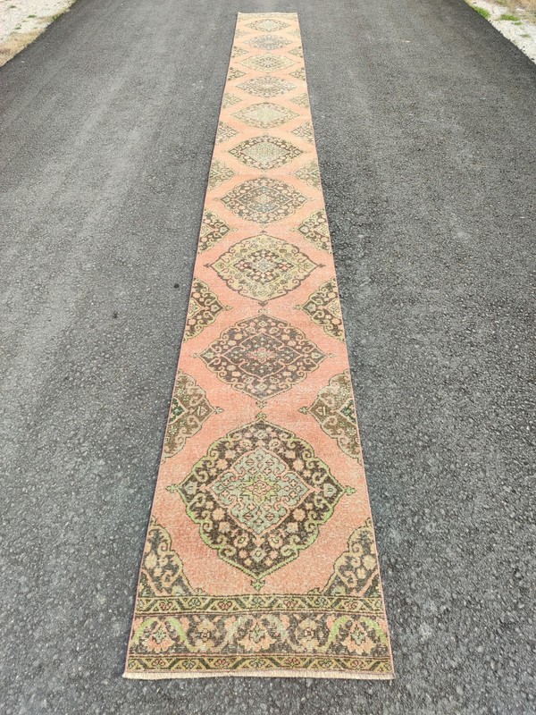 25 ft extra long runner rug Hallway, Long runner Turkish Oushak vintage 3x25 gallery