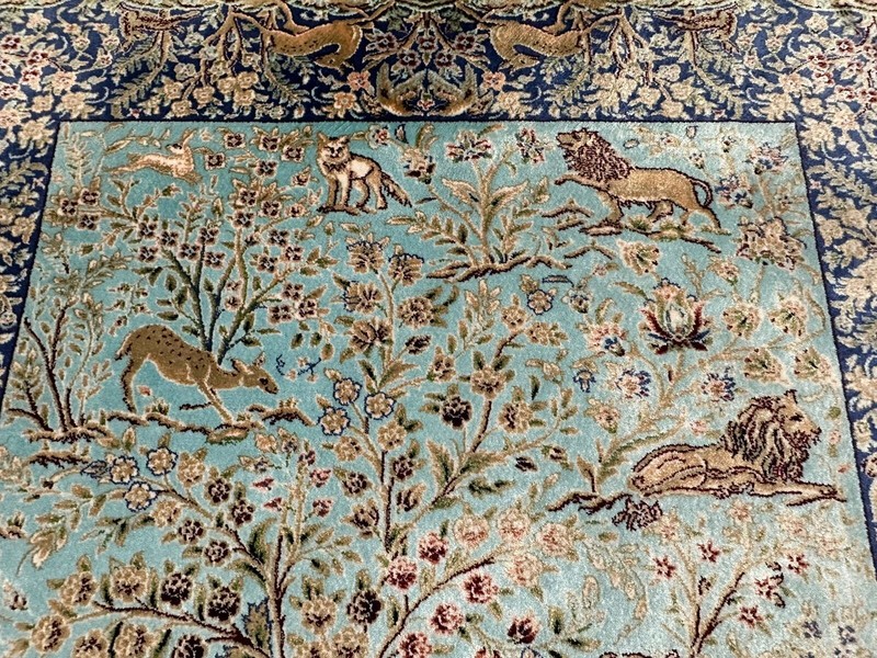 Persian Style Silk Rug Hunting Scene Design 88x60 cm Luxurious Decorative Accent gallery