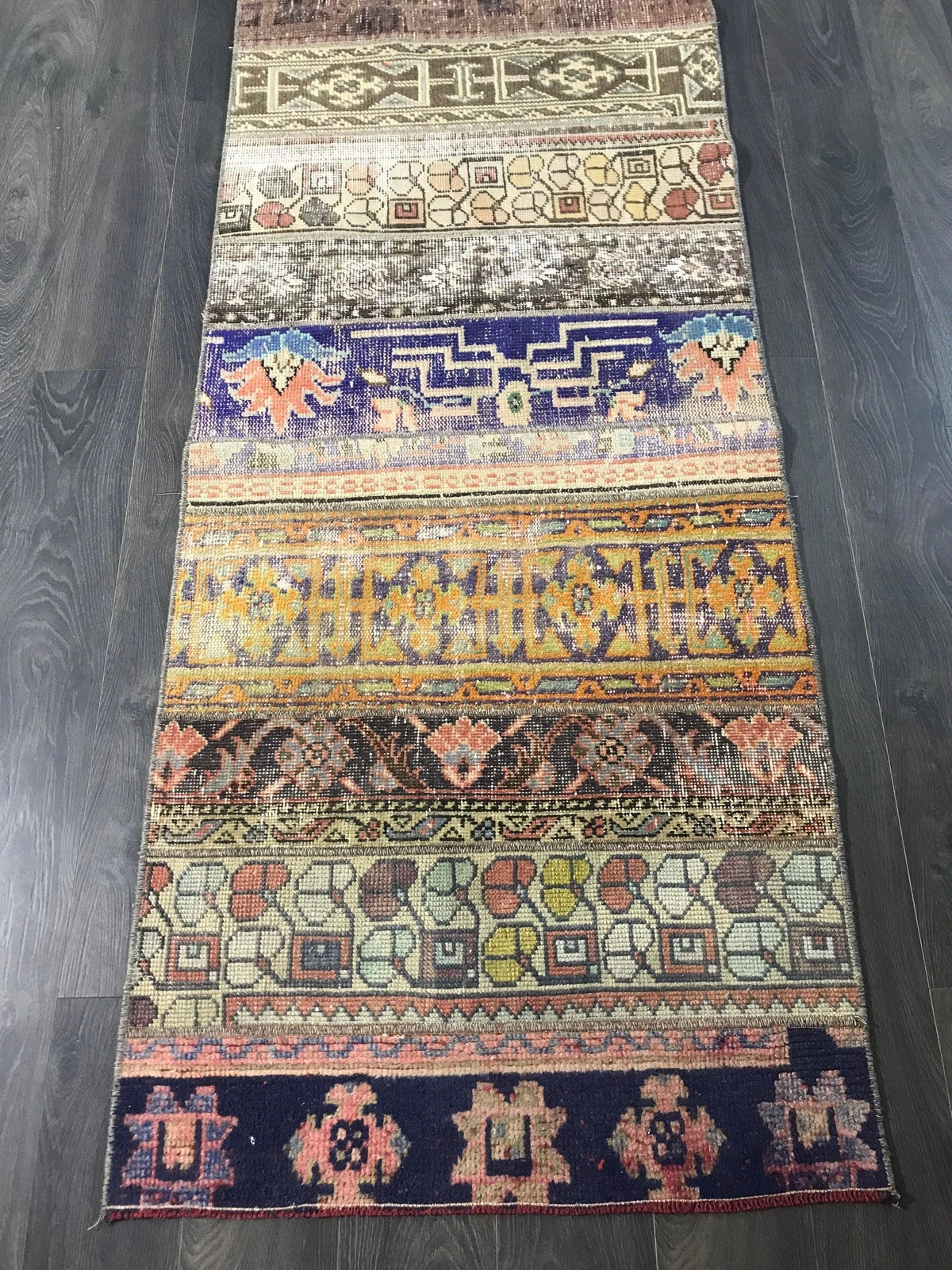 2.6x11.9 Small Vintage Wool and Cotton Runner Rug gallery