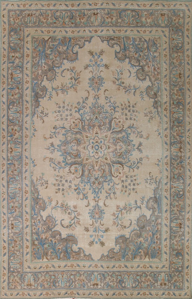 Distressed Traditional Area Rug 10x13 Living Room Hand-knotted Medallion Carpet