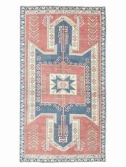 Turkish Oushak Rug 3.8 x 6.9 ft, Burnt Rose Entry Rug, Rustic Southwestern Decor