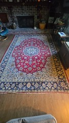 Very old 7’11” x 11’2″ Persian Ispahan Rug, Hand-Knotted, blue & burgandy Wool
