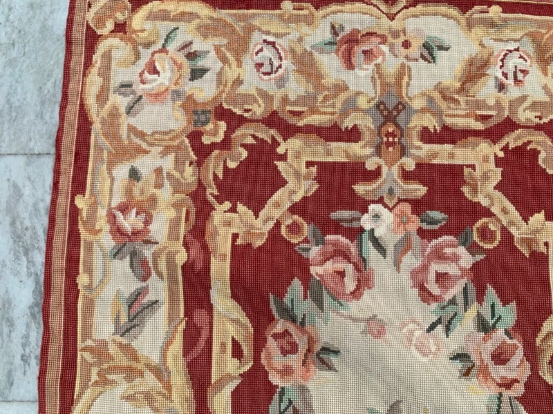 Vintage Handmade Aubusson Rug French Style Chain Stitch Needlepoint Rug 3x5 ft gallery