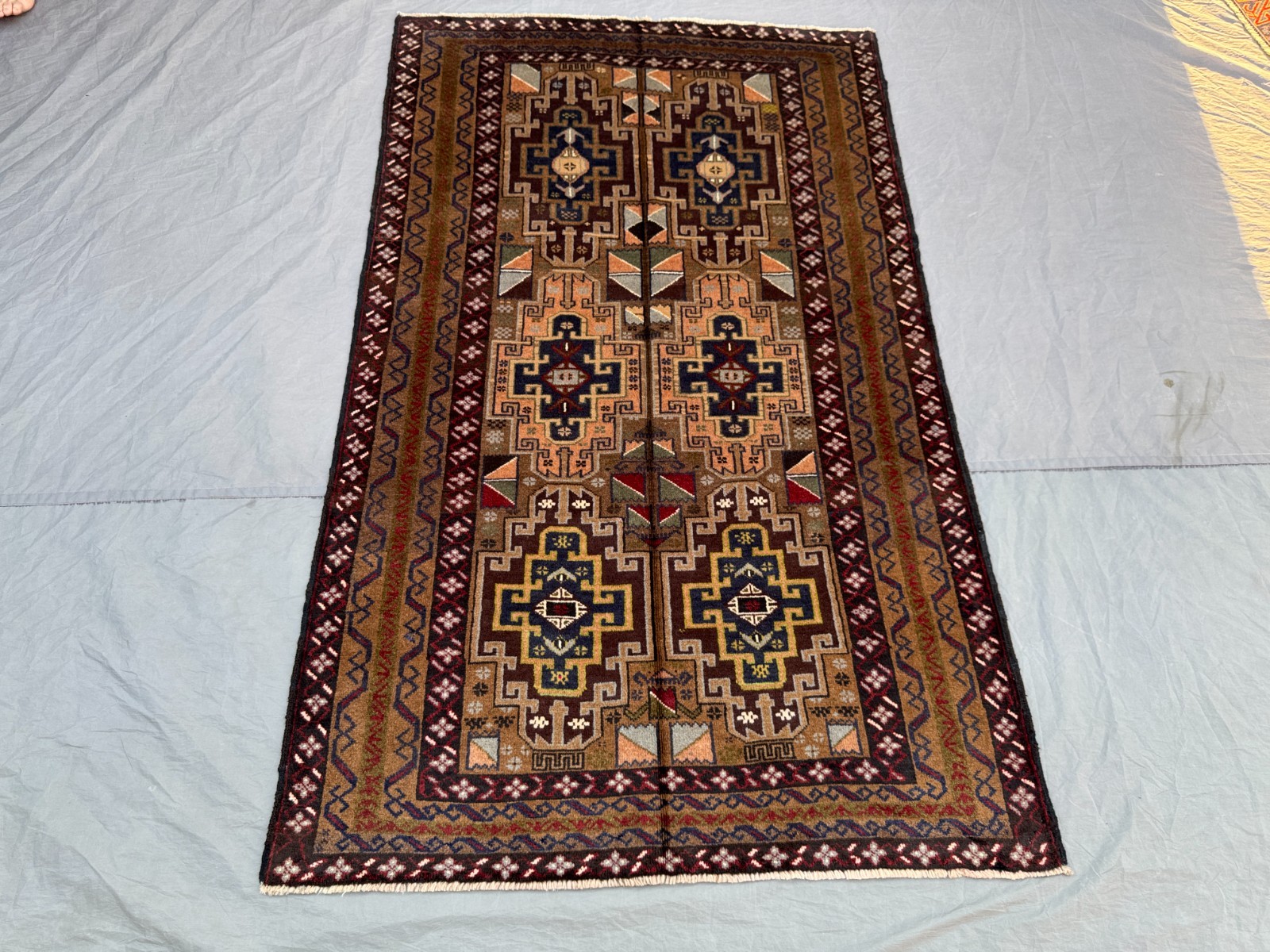 3'10x6'1 Vintage Afghan Hand Knotted Tribal Wool Rug | Geometric Nomadic Art Rug gallery