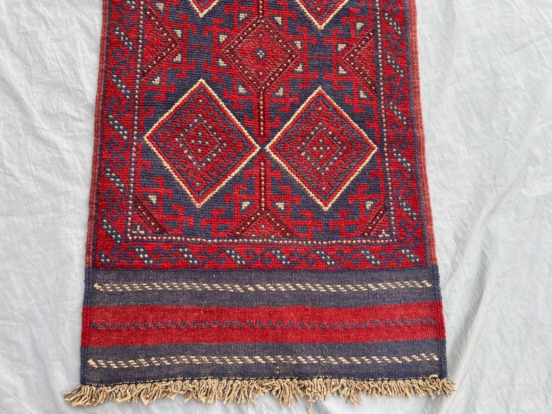 Vintage Handmade Mishwani Runner Rug – Red & Blue Tribal Wool Kilim Entryway Rug gallery