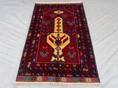 2’10×4’5 ft Vintage Afghan Pictorial Hand Knotted Wool Red Gold Vase Area Rug