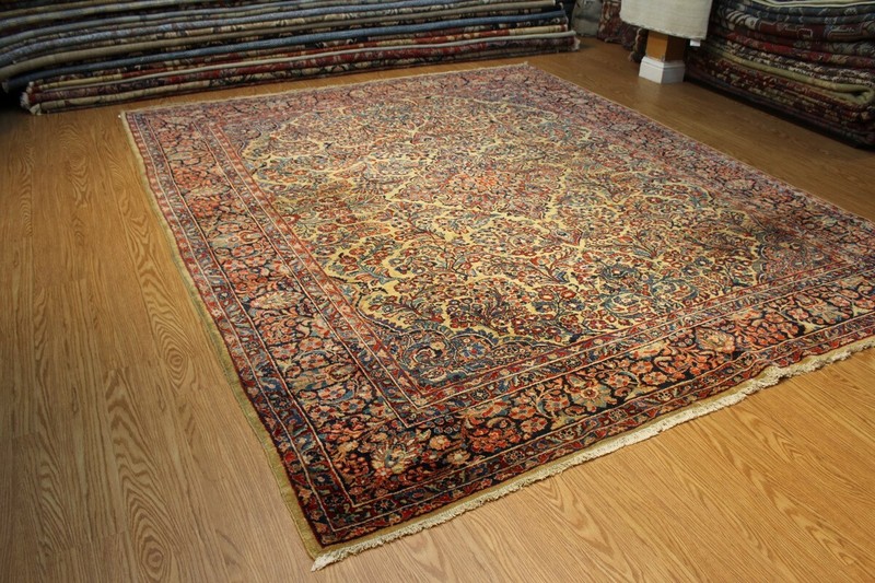 CIRCA 1900 ANTIQUE AUTHENTIC SAROUK RUG 9' x 11' FLORAL ORIENTAL RUG YELLOW gallery