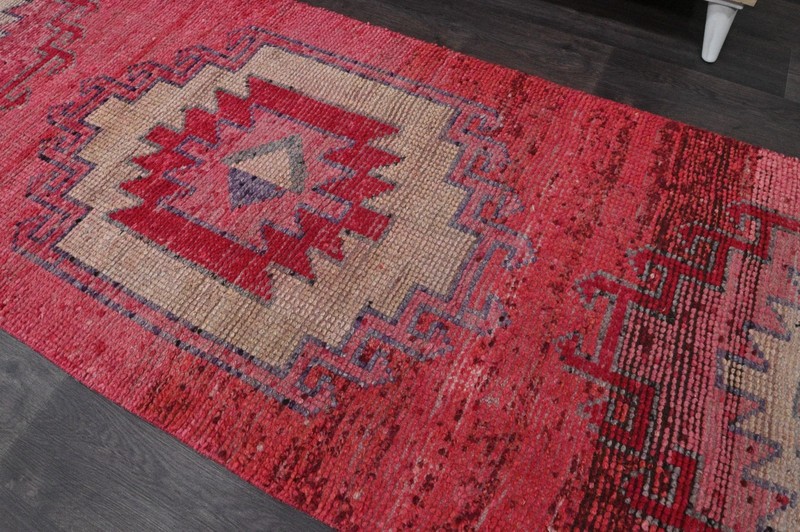 Vintage Turkish Runner Rug 3x12ft RED Handmade Anatolian Oushak Hallway Wool gallery