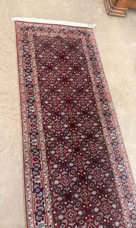 Vintage Hand-Knotted Bokhara Wool Runner Rug Red & Navy Oriental Hall Runner 11' gallery