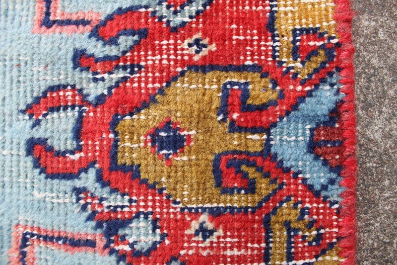 Vintage Worn Fragment Hand Made Traditional Oriental Wool Red Blue Rug 201x110cm gallery
