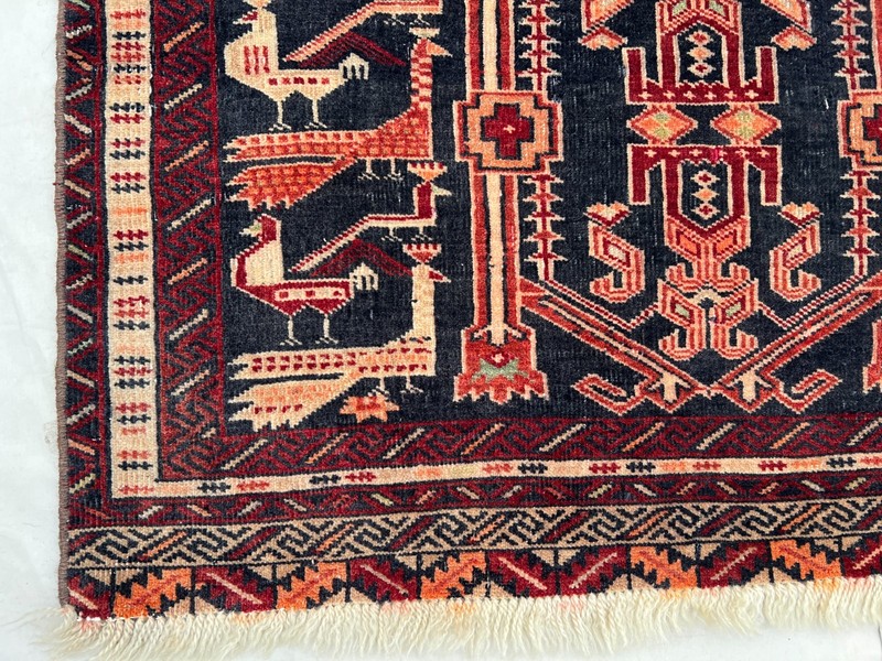 COLLECTORS' ITEM Vintage Stunning Peacock Shikargah Pictorial Tribal Belouch Rug gallery