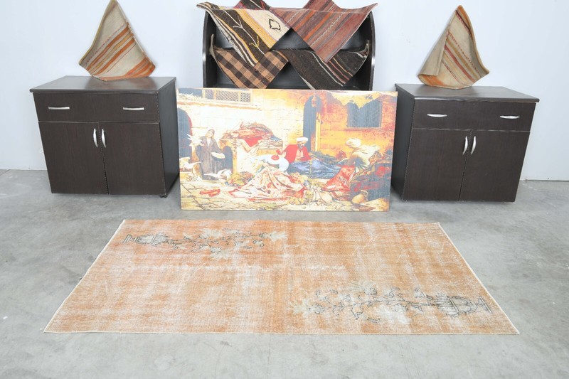small turkish rug, hand-knotted carpet vintage rug, oushak area rug 3 x 6 ft 389 gallery