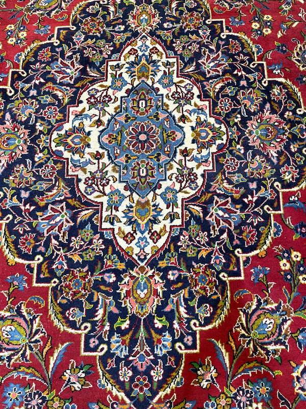 Antique Oriental Hand-Knotted Wool Area Rug Red/Navy Blue/Ivory 11'8" x 17'1" gallery